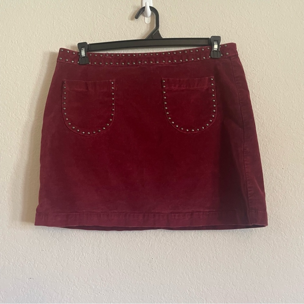 Mossimo Supply Co velvet woman studded skirt size 14 fall mini burgundy autumn